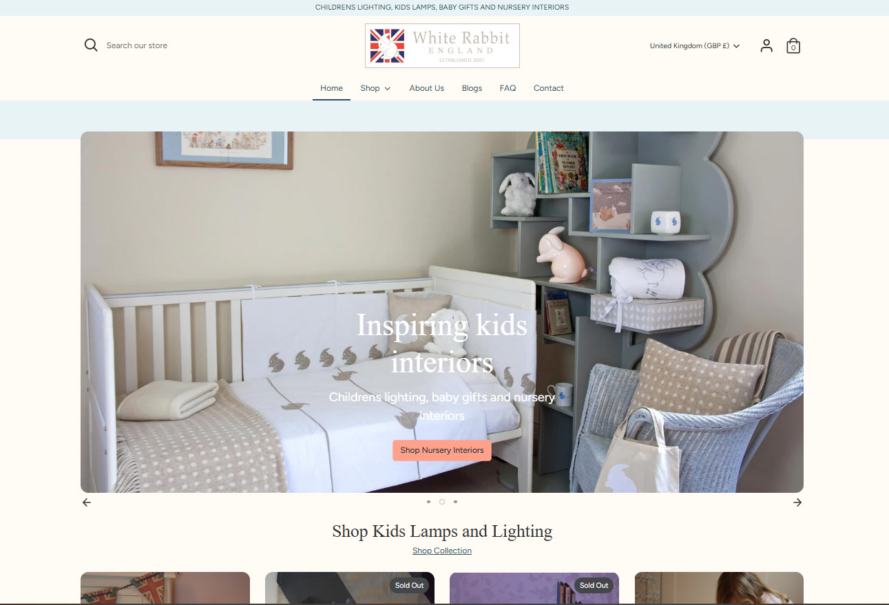 white rabbit england e-commerce shopify home page